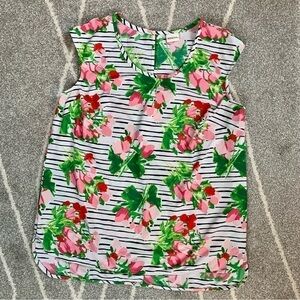 Merona White & Pink Watercolor Tulip and Striped Sleeveless Blouse